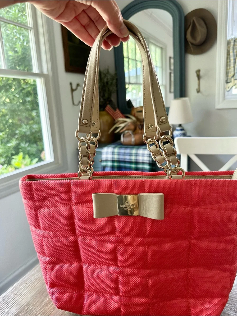 Kate Spade Veranda Place Straw Maryanne Shoulder Bag in Coral Pink & Cream